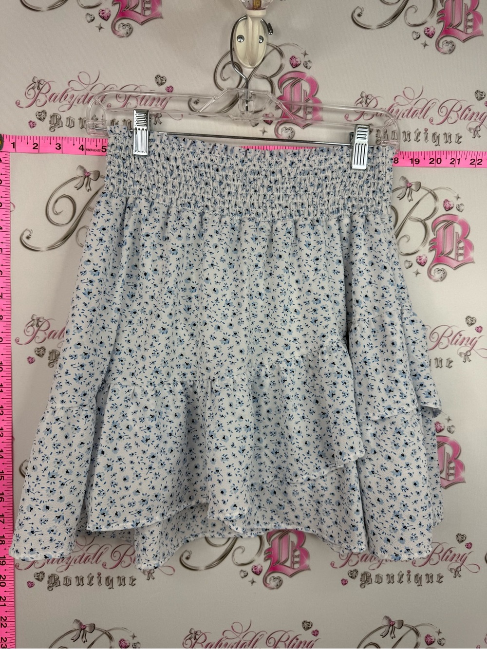 Streetwear Society skirt flowers White Mini Skirt with Blue Floral Print